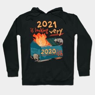 2021 is looking very 2020 ish Funny Dumpster Fire Hoodie